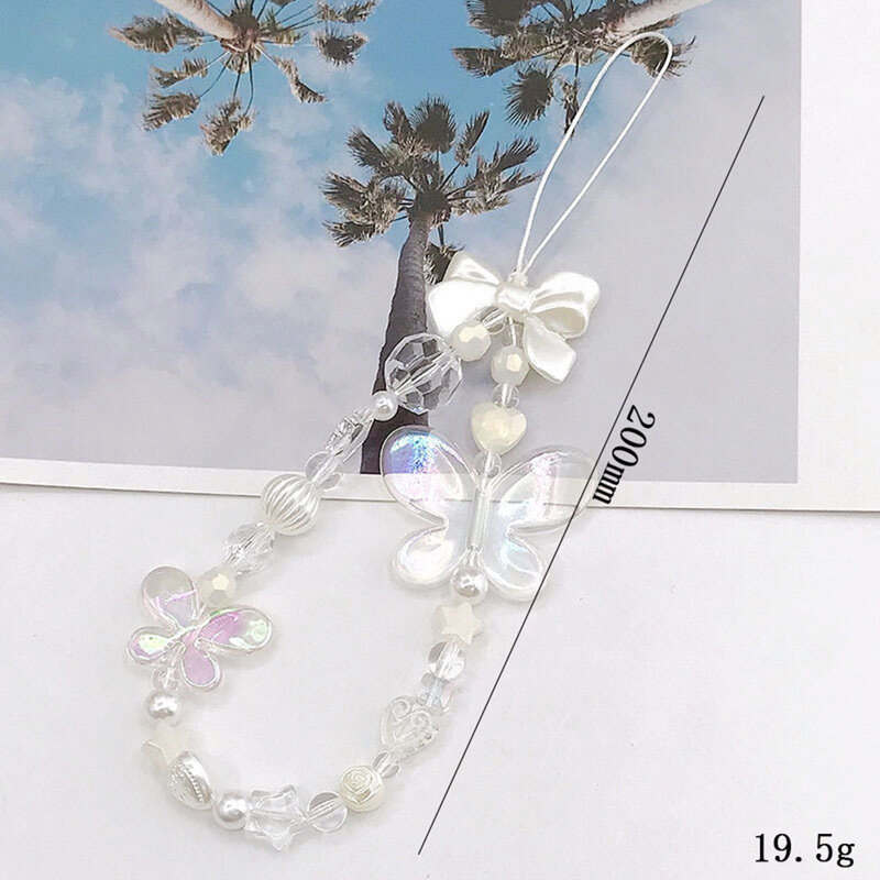 Selling 2022 Bag Pendant Butterfly Pearl Acrylic Beaded Phone Chain Strap Key Chain For Women Phone Lanyard Accessories