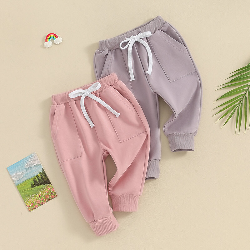Pantalon sarouel unisexe en coton pour bébé garçon et fille, bas de jogging actif, décontracté, avec cordon de proximité, 2 paquets