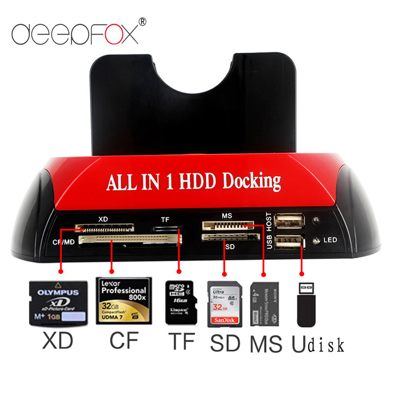 Unidade de disco rígido externo duplo, Docking Station, One Touch Backup, leitor OTB HUB, 2 IDE, 1 SATA, USB 2.0, 2.5 ", 3.5"