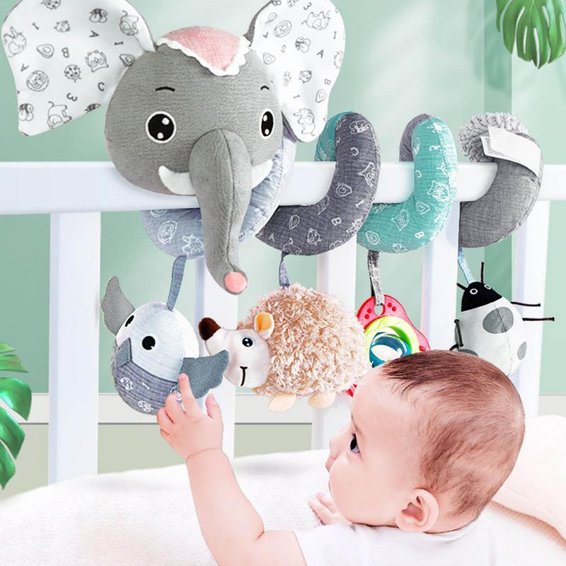 Mainan gantung tempat tidur bayi 0-12 bulan, mainan samping tempat tidur boneka gajah abu-abu Spiral gantung bayi