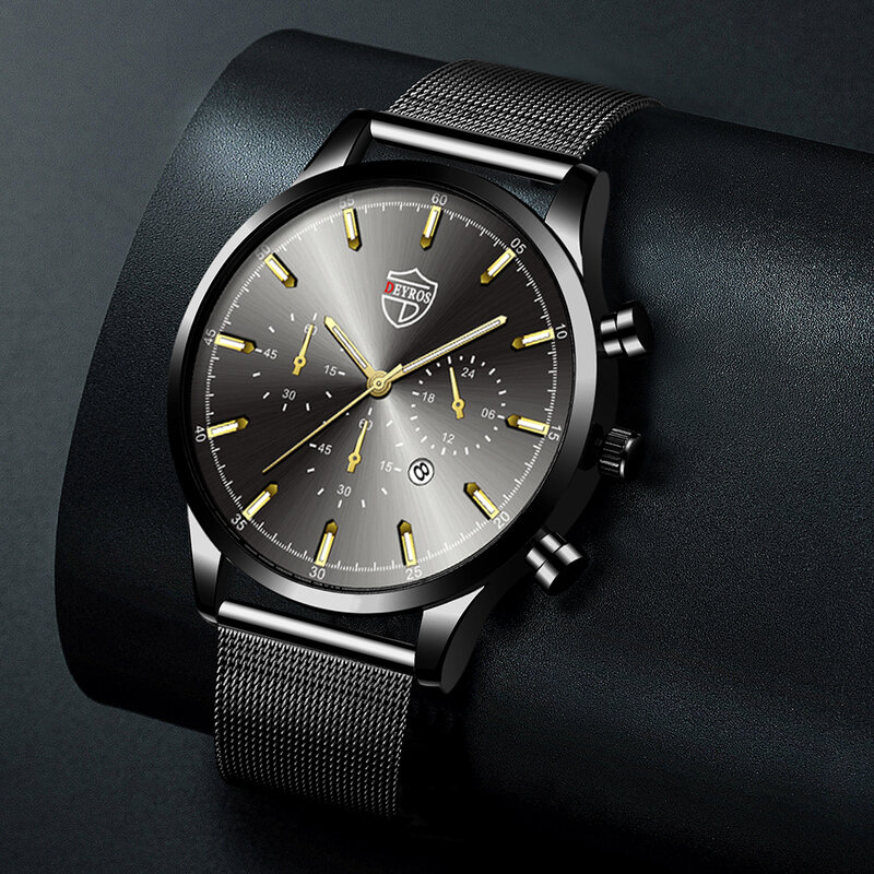 Fashion Luxury Gold Stainless Steel Mesh Belt Quartz Men's Watches Leather Sports Calendar Luminous Male Clock relogio masculino
