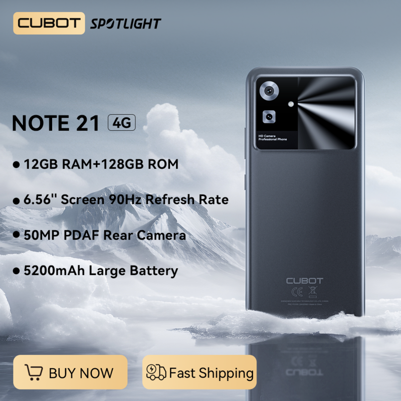 Cubot Note 21, 2023 nouveau, Android 13, 12 Go de RAM (6 Go + 6 Go étendus), 128 Go de ROM, écran 6,56 pouces 90 Hz, appareil photo 50 MP, batterie 5200 mAh, Face ID, Octa-core, Dual SIM Dual 4G, OTG