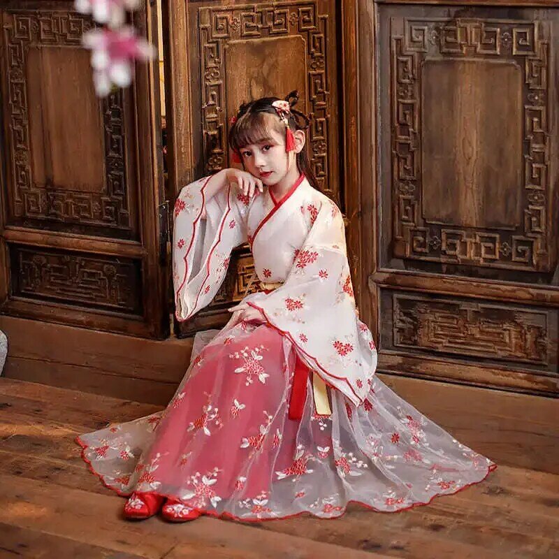 Chińskie jedwabne szata kostium dziewczynki dzieci Kimono chiny tradycyjny Vintage etniczny antyczny strój kostium taneczny cosplay zestaw Hanfu