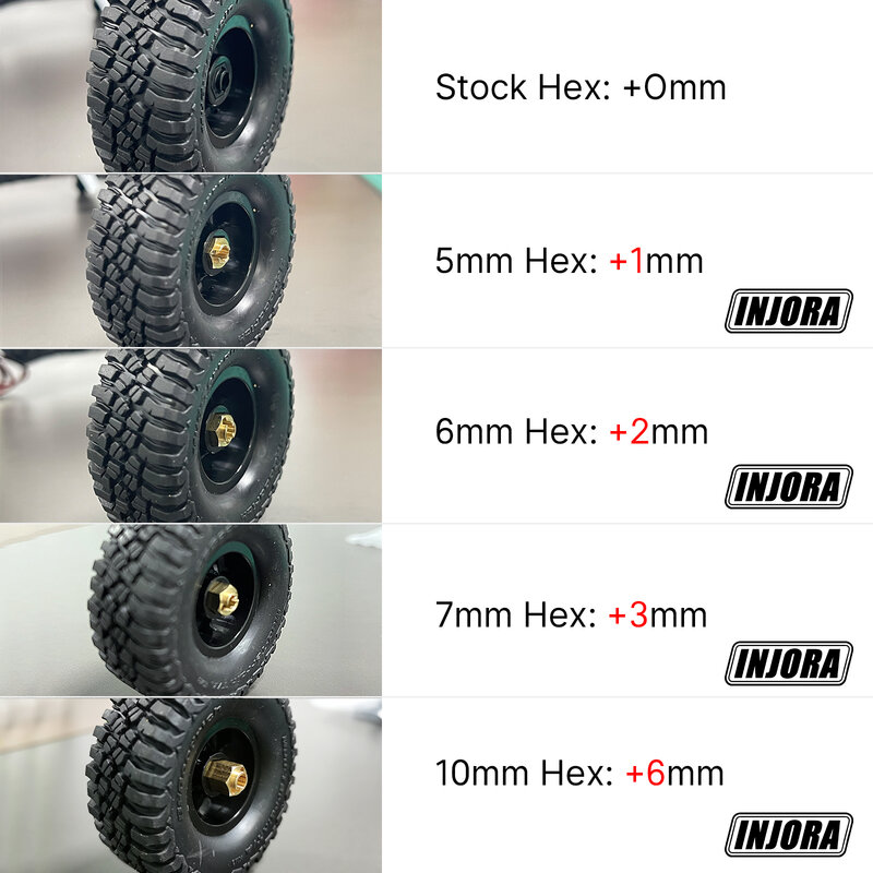 INJORA – rallonges de moyeu hexagonal de roue en laiton de 7MM, 5MM/6MM/7MM d'épaisseur pour voiture sur chenilles 1/18 RC TRX4M, pièces de mise à niveau (4M-02)