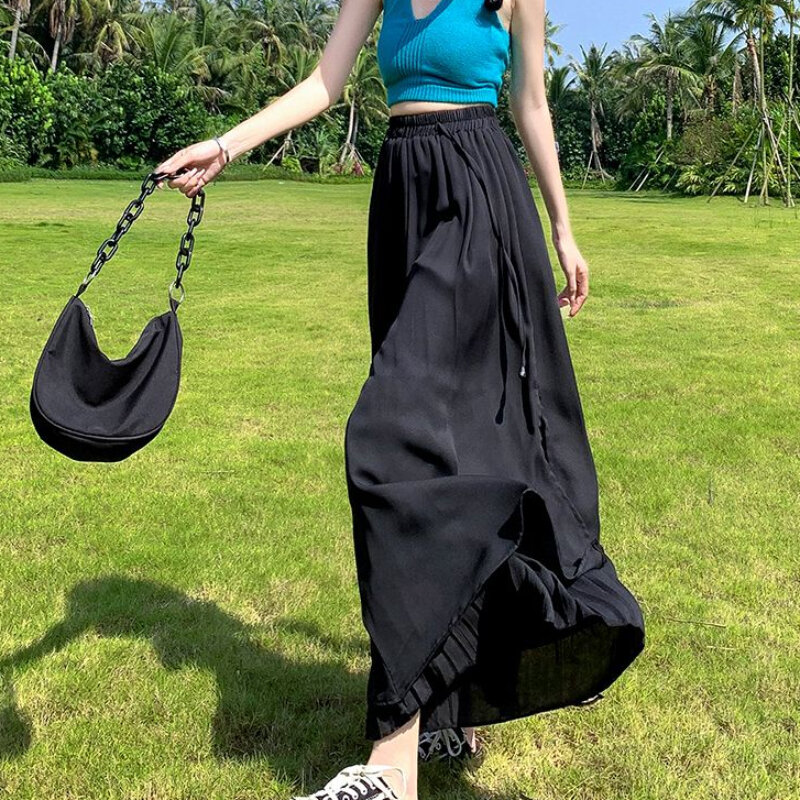 2023 New 40.00 Kg-100.00 Kg Wearable Loose Plus Size Women Wide-Legged Pants Skirt Stylish Casual High-waisted Nine-point Pants