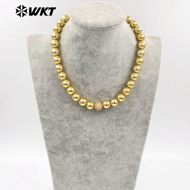 WT-JFN19 Großhandel neue handgemachte 12mm große runde Messing perlen Mode Dame einfach cool 18k echt vergoldet Metall Halskette 10pcs