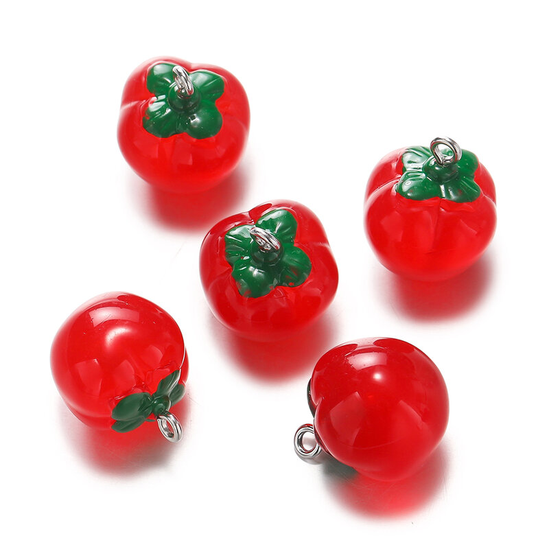 10 buah/lot 17x20mm 3D tomat Resin liontin jimat untuk Kalung Anting gantungan kunci liontin DIY membuat Perhiasan Aksesoris