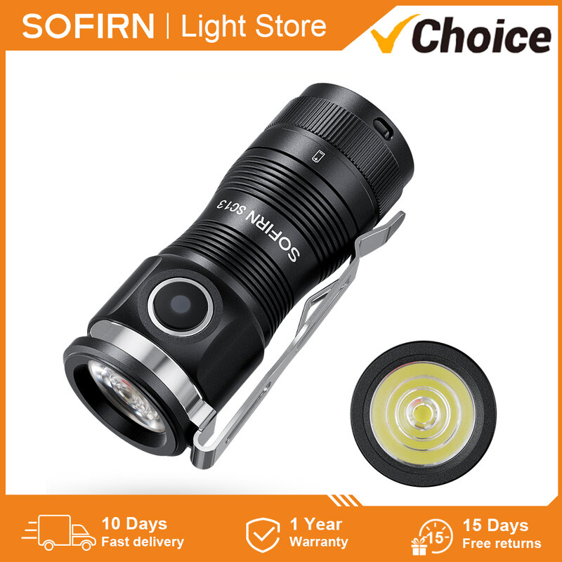 Sofirn-مصباح يدوي تكتيكي صغير مع سلسلة مفاتيح ، شعلة طوارئ ، SC13 ، SST40 ، LED ، 48 K ، 1300lm ،