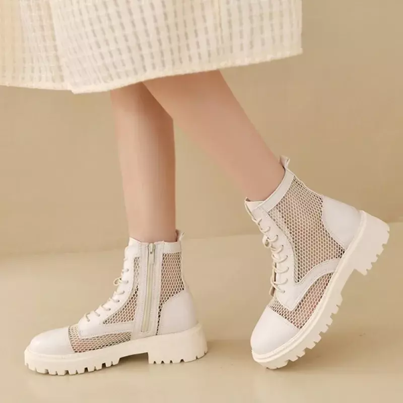 Temperament Women's Sandals 2024 Summer Thin Breathable Short Boots New Thick Sole Shoes Versatile Mesh Hollow Women's Sandals