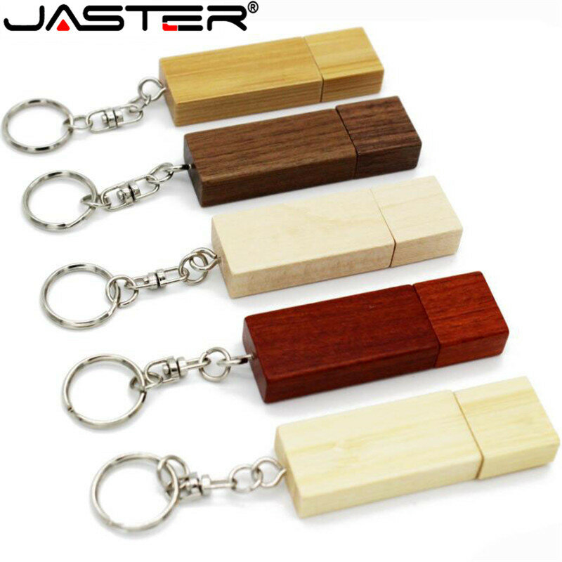 JASTER USB 2.0 flash drive Wood Memory stick Free custom logo Pen drive Black 32GB 64GB U disk With key chain External storage