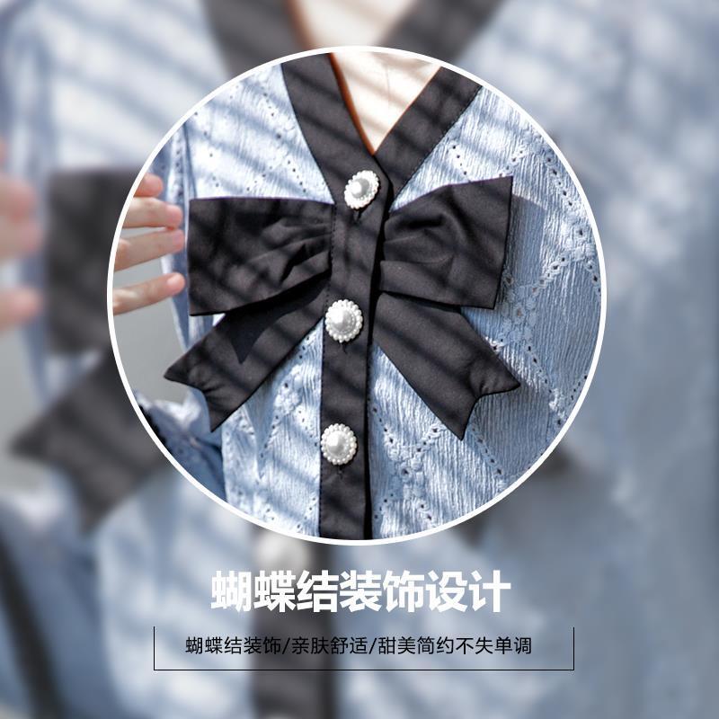 Camisa de manga comprida com decote em v feminina, estilo francês, design de nicho, manga folhada, top outono, novo, 2021