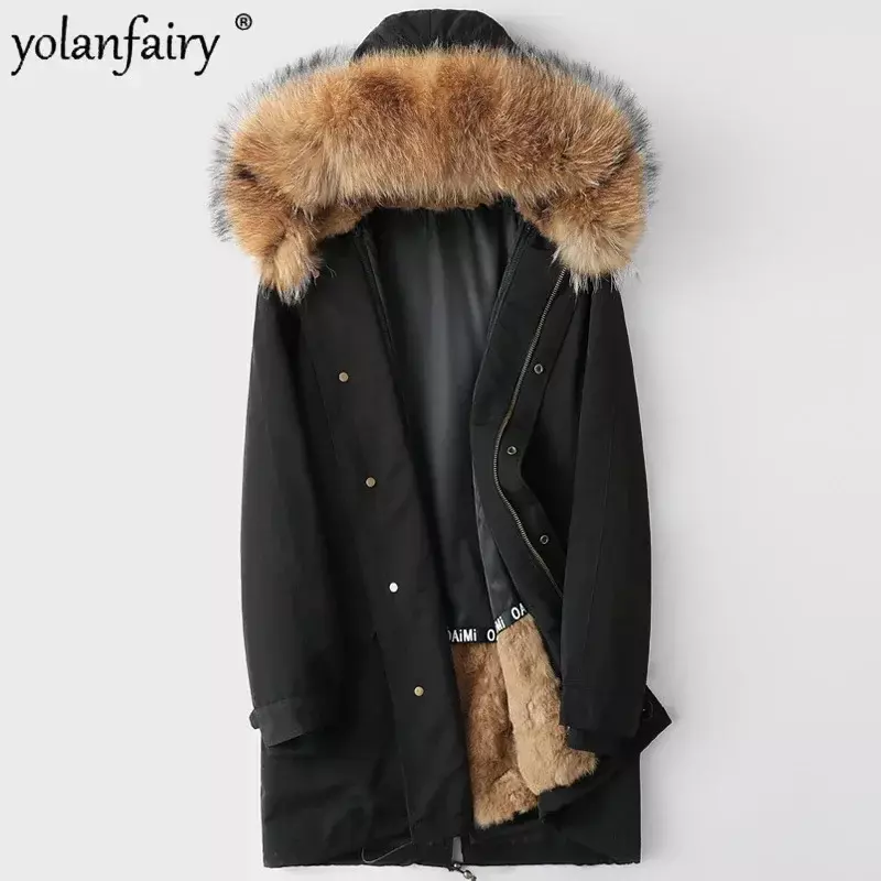 Мужская Куртка средней длины с капюшоном, зимняя теплая парка с подкладкой из кроличьего меха, 2023