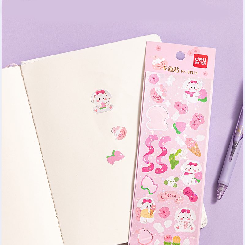 1 buah DELI BT153 64*230mm merah muda kartun lucu stiker perlengkapan alat tulis siswa