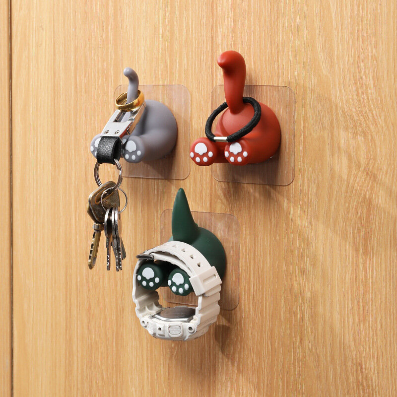 Cute Self-adhesive Wall-mounted Animal Tail Toothbrush Holder Hanger Behind Door Hooks Bathroom Accessories