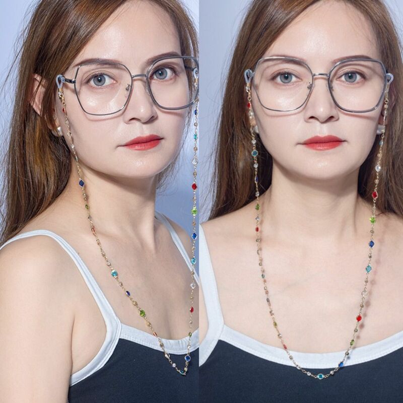 Kacamata manik-manik antik perhiasan rantai elegan, kacamata aksesori kacamata kristal tembaga Bohemian rantai masker Lanyard