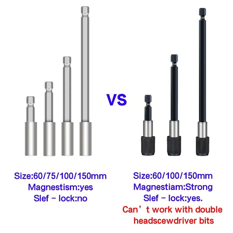 High Quality Magnetic Extension Bit Set Extensions Quick Change 1/4" 6.35mm Hex Rod Shank Long Handle  60 75 100 150 mm