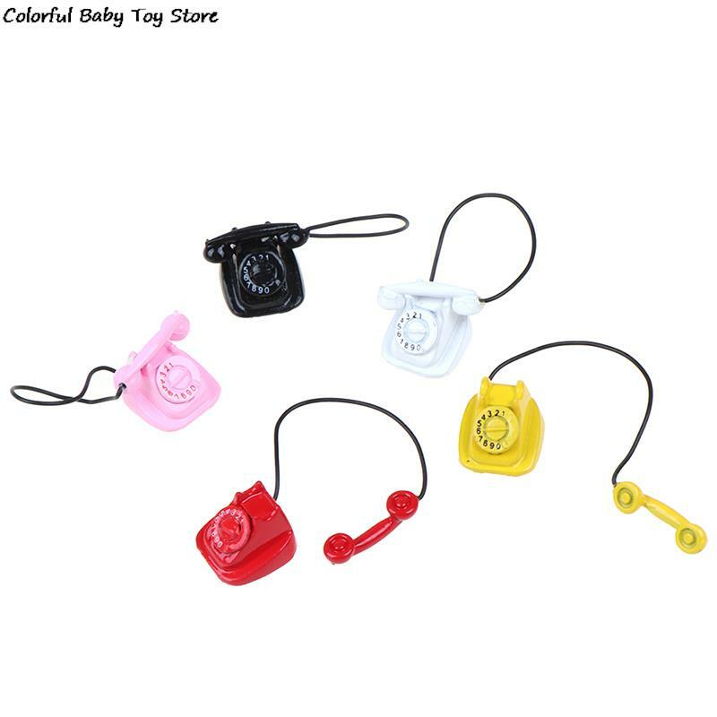 1/12 Puppenhaus Miniatur Metall Telefon so tun, als spielen Mini Home Kabel Telefon Puppenhaus Miniatur Spielzeug Dekoration Geschenk Kind
