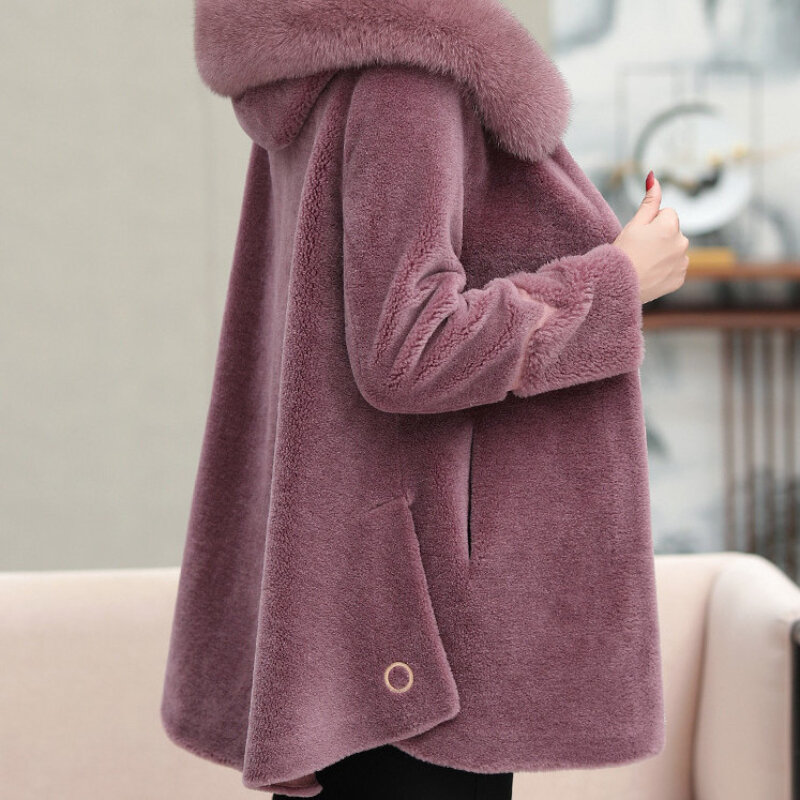 Woman New Style Real Fur Coat Female Natural  Jacket Winter Warm   Ladies  Fox  Outerwear Hooded Jackets G359