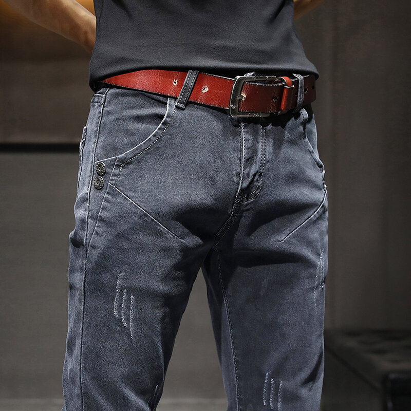 Männliche Jeans Jeans Mode neue Marke coole Freizeit hose täglich High Street Grey hochwertige Drops hip