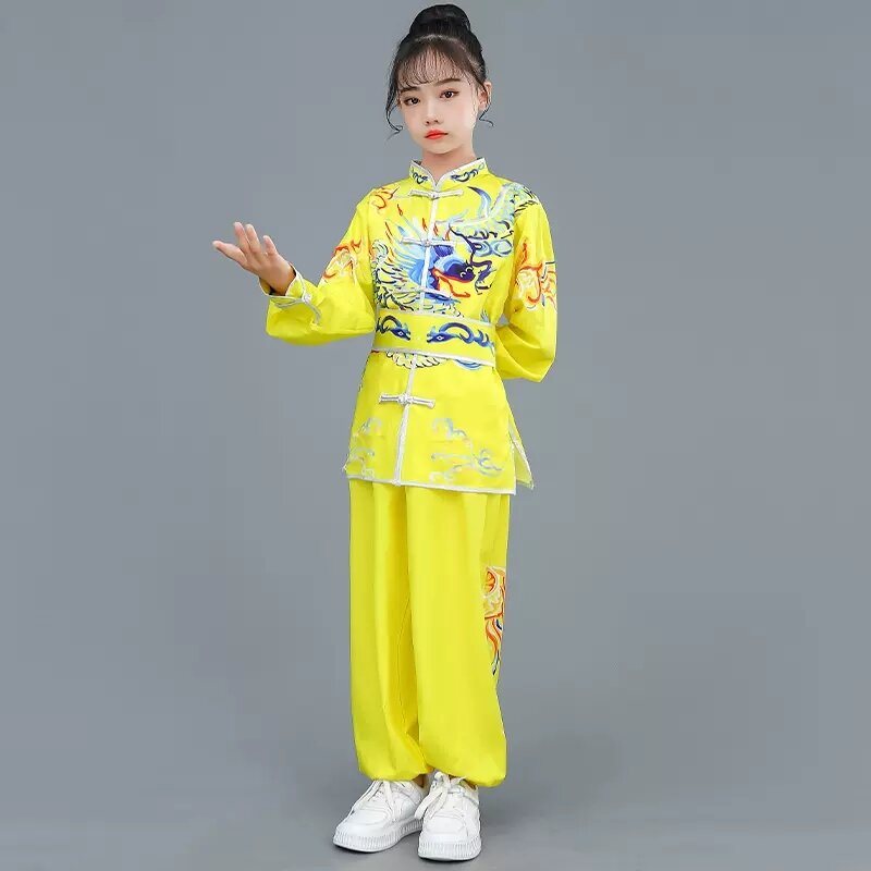 2024 chinese children traditional tai chi wushu kung fu martial arts set vintage performance suit dragon print kung fu suit
