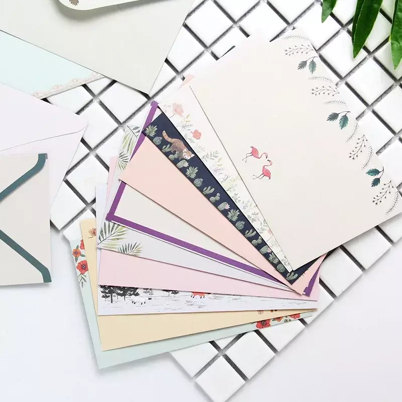 9pcs Cute Envelopes Set Kawaii Letter Pads DIY Postcard Wedding Invitation Card Paper Cover Korean Stationery Office Supplies