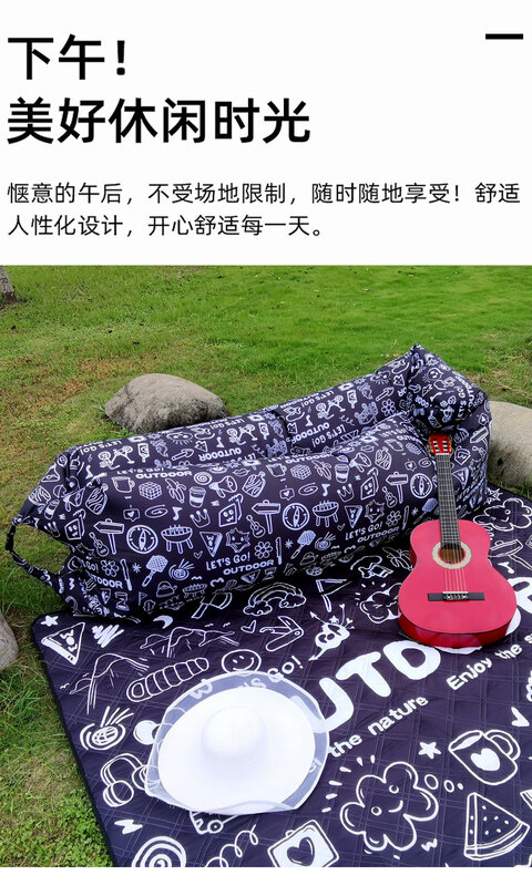 Graffiti in bianco e nero modello semplice stampa persona pigra divano gonfiabile divano ad aria all'aperto comodo cuscino per il pranzo letto