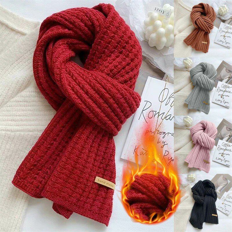 Korean Version Scarves In Autumn Winter Thickened Thermal Knitted Scarf Unisex Scarf Long Size Warmer Scarves Gift For Women Men