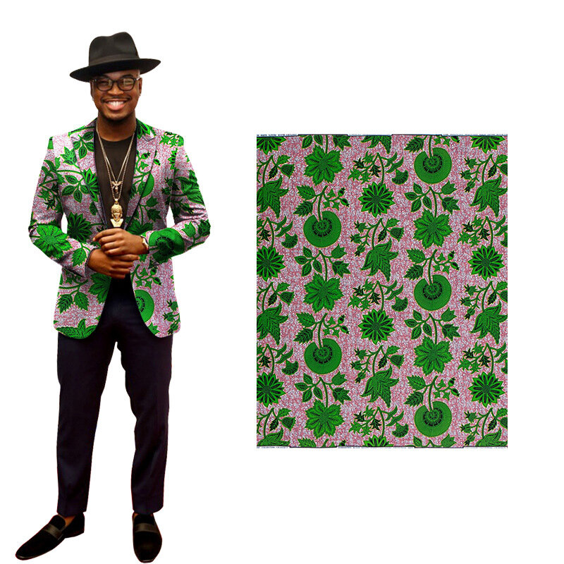 African Ankara imprime tecido de algodão, planta verde, cera real, costura do vestido, artesanato Tissu, material têxtil DIY para casamento, 6 jardas