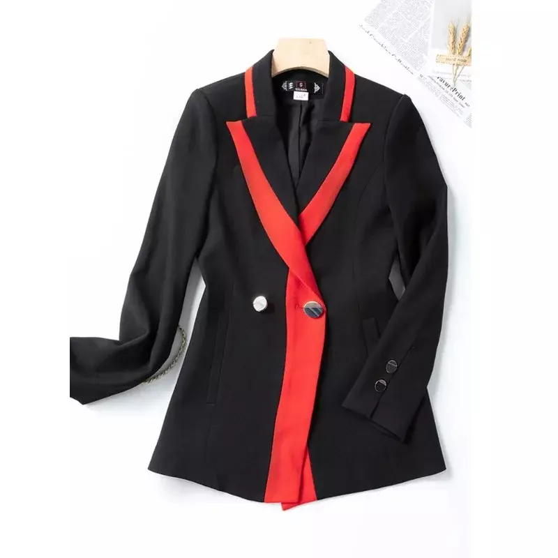 여성용 블랙 스트라이프 재킷, 긴 소매 블레이저, 싱글 단추, 여성 비즈니스 작업복, 포멀 코트, 가을, 겨울