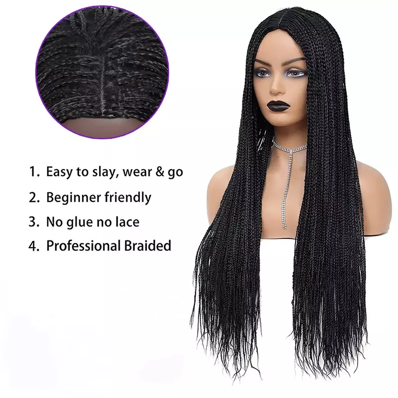 Parrucca a treccia capelli sintetici parrucche intrecciate lunghe e diritte per donne nere trecce intrecciate completamente fatte a macchina intrecciare i capelli
