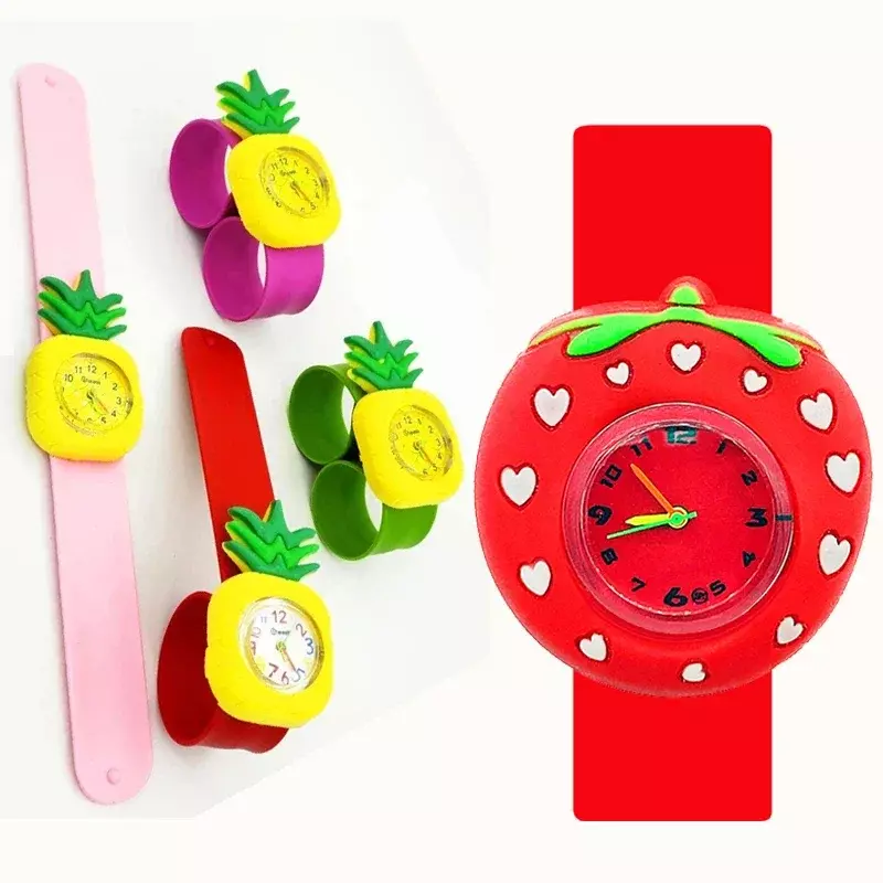 ดอกไม้สวยสาวนาฬิกาเด็กเรียนรู้ดูเวลาของเล่นสตรอเบอร์รี่/Pine Apple/Apple นาฬิกา1-15ปีเด็กเก่านาฬิกา Slap นาฬิกา