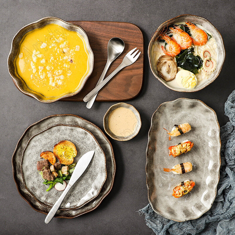 ชุดจานเซรามิกสุดสร้างสรรค์ของฝรั่งเศสชุดจานสลัดผลไม้ลายค้อนแบบทันสมัยสำหรับตกแต่งโต๊ะจานและจาน