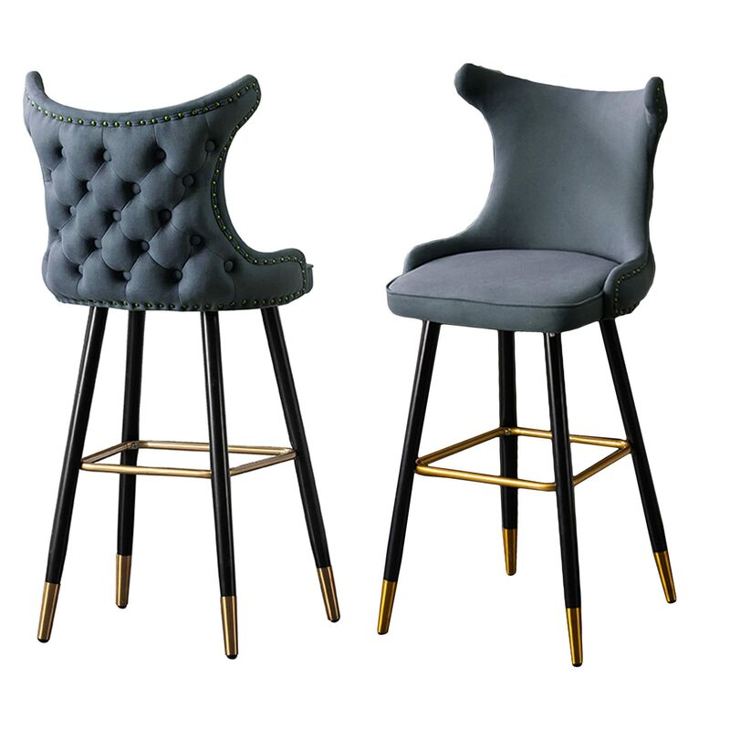 Бархатное синее бархатное кресло для ресторана, бара, металлический чехол, высокий барный стул, современный стул для столовой, мебель для столовой, стул