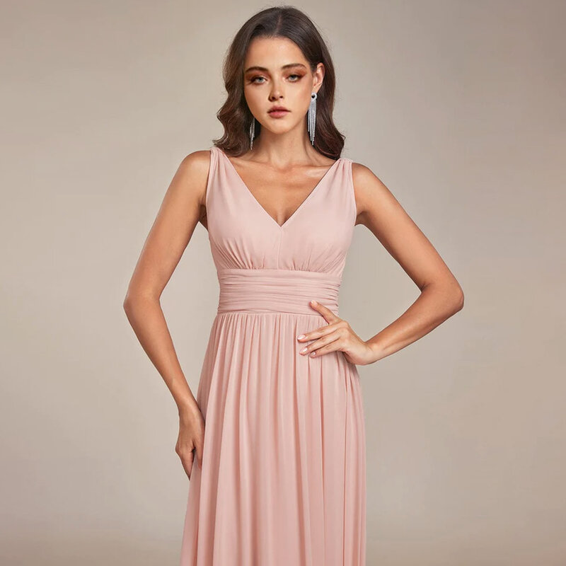 Simple A-Line Bridesmaids Dresses Elegant Sleeveless Chiffon Prom Gown V-Neck Off-Shoulder Maid Of Honor Dress Party Gowns