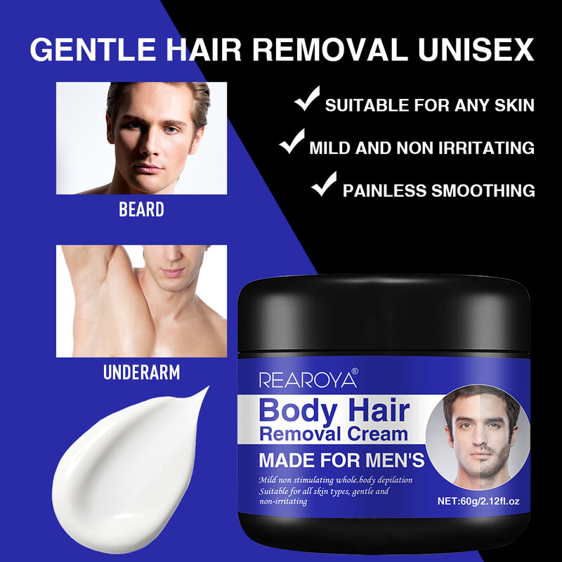 Creme indolor da remoção do cabelo para homens, suave não-irritante, remoção refrescante suave do cabelo, corpo, braço, axila, pé
