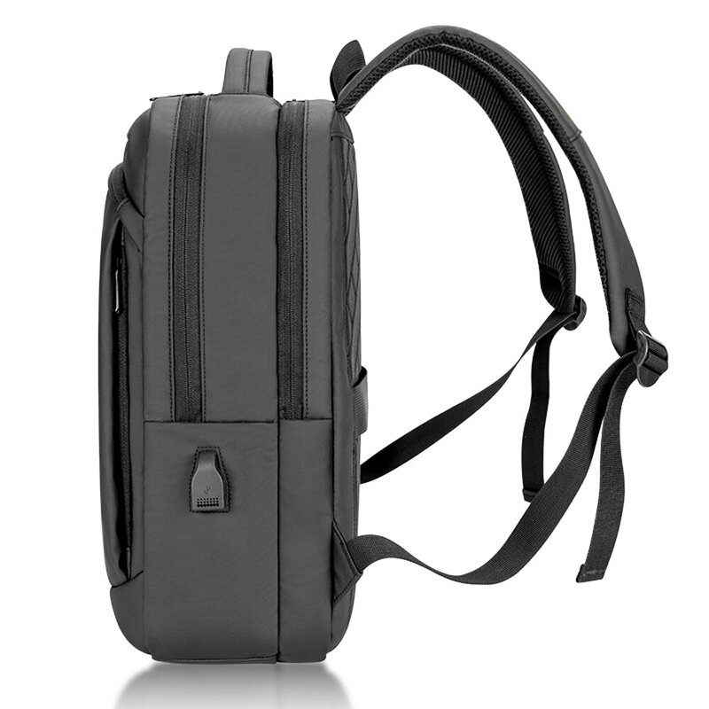 Quality PU Covered Black Gray High School Use 16.5 Inch Travel Business USB Laptop Backpack