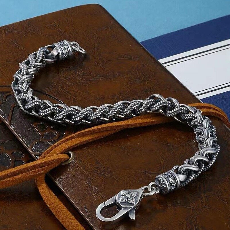 CHUANGCHENG S925 Sterling Silver China-Chic Vajra Handwoven Bracelet Men's and Women's Fashion Retro Bracelet