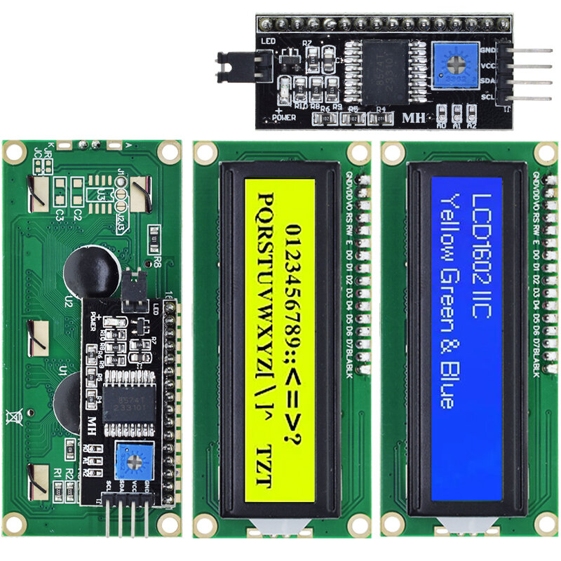 Módulo de Interface de Display LCD para Arduino, Tela Azul, Amarela, Verde, Caracteres 16x2, PCF8574T, PCF8574, IIC, I2C, 16, 5V