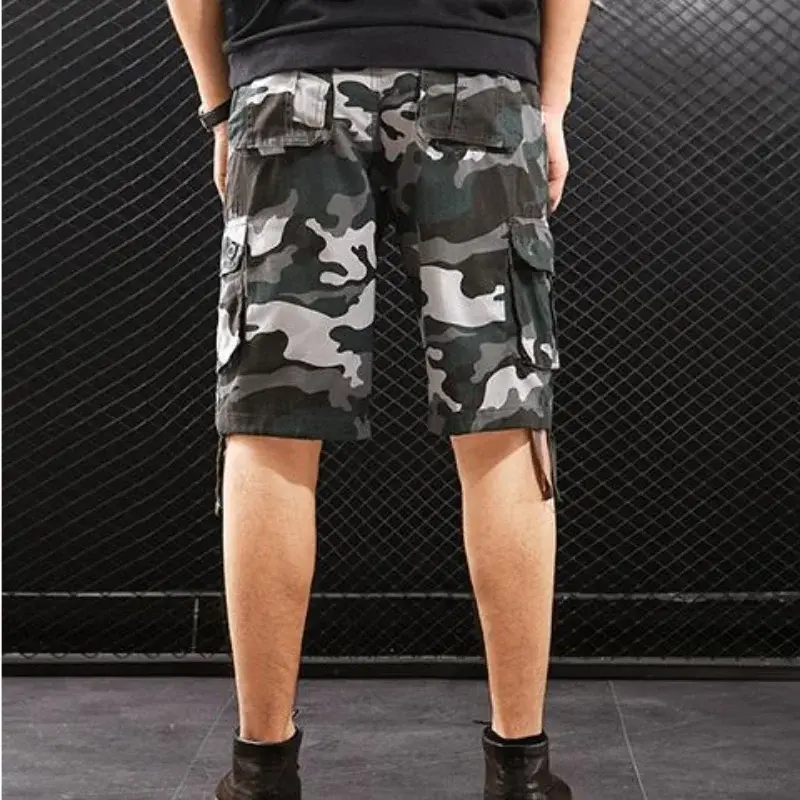 Mens Cargo Shorts Half Bermuda Short Pants for Men Camouflage Camo Heavy Whate Harajuku Loose Big and Tall 2024 Fashion Cotton