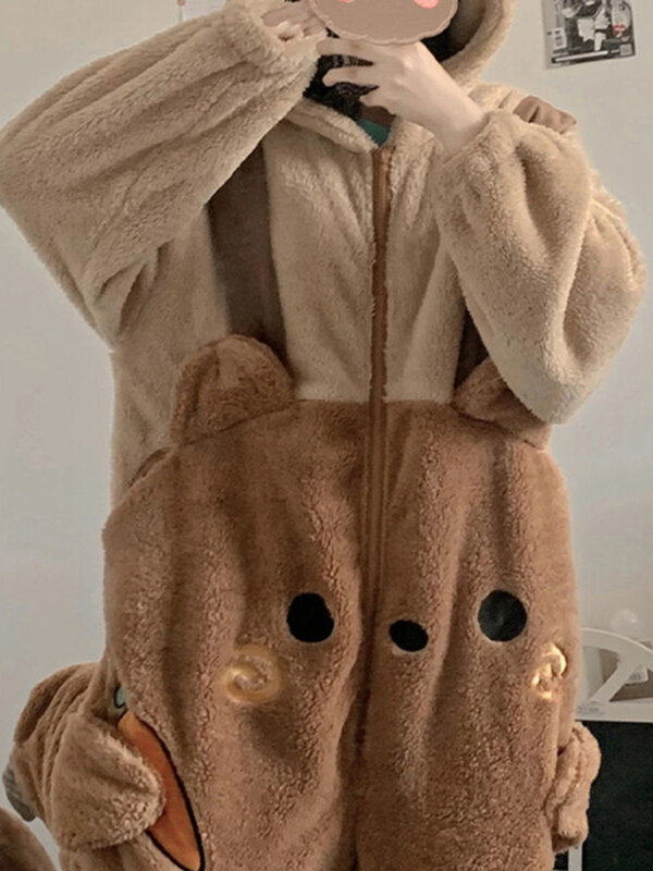 플란넬 애니메이션 성인 동물 잠옷 세트, 여성 남성 만화 잠옷, 성인 겨울 잠옷