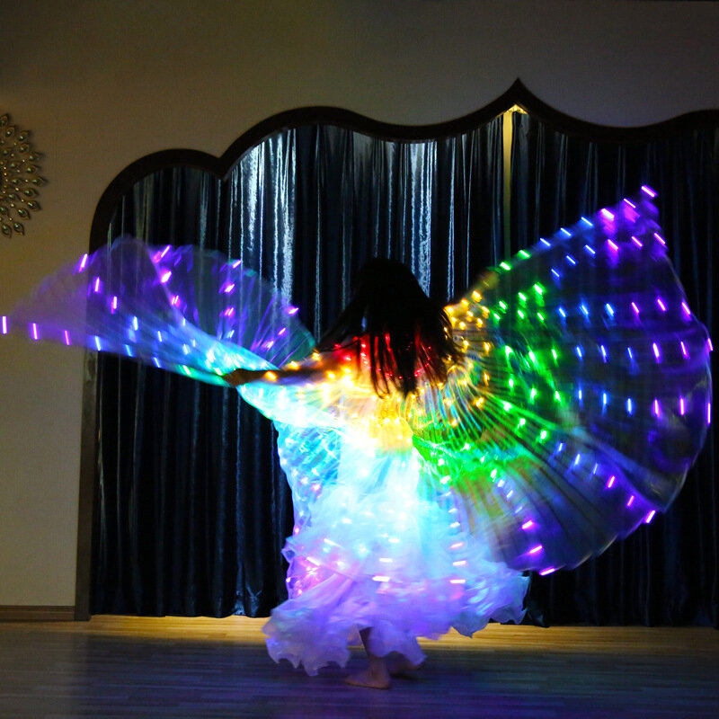 เสื้อคลุมสีเรืองแสงสีรุ้ง LED สำหรับนักเต้นงานปาร์ตี้งานปาร์ตี้รูปปีกผีเสื้อเรืองแสง