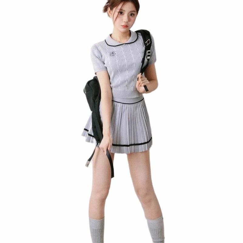 Luxury Golf Skirt Academic Style Knit Set Women Summer Golf Wear 2024 New Two Piece Set Women Golf Clothing Korean Golf Suit 명품