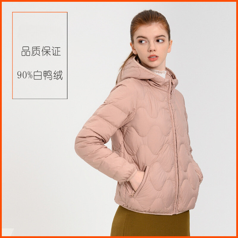 Jaket bertudung ringan wanita, mantel ukuran besar musim gugur dan musim dingin