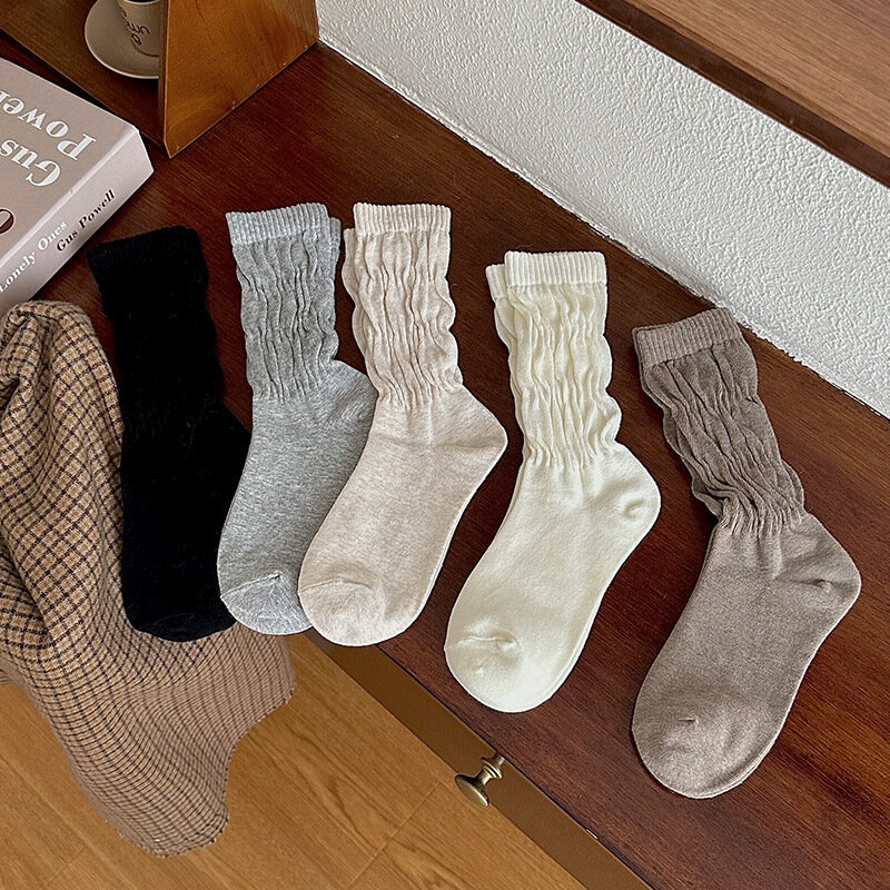Женские носки на осень и зиму, простые повседневные свободные носки с ворсом, дышащие носки средней длины для девочек, хлопковые мягкие пушистые носки