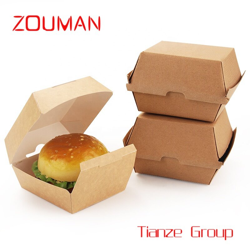 Pudełko na hamburgera zabrać z Kraft Emballage niestandardowy rozmiar i nadruk Logo spersonalizowany Hamburg Box Clamshell akceptuje jedzenie bez jedzenia