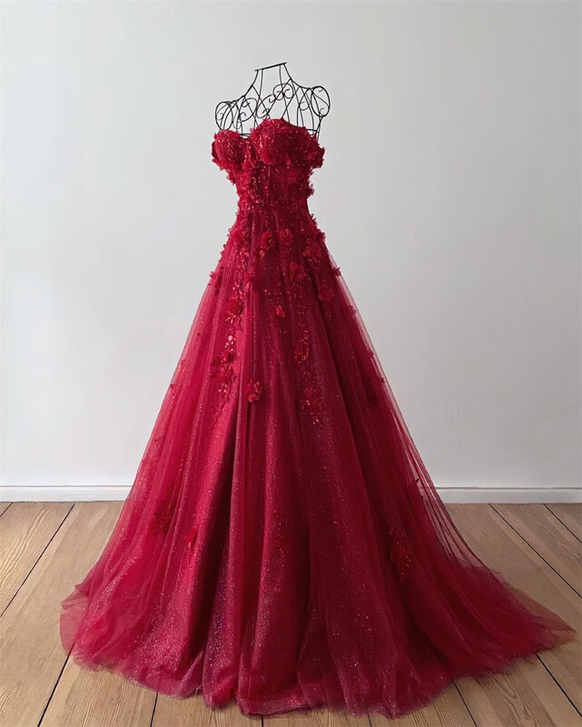Amanda Princess 3D Flower Evening Dress, Doce A-Line Tule, Vestido de baile roxo, Artesanal, Flor