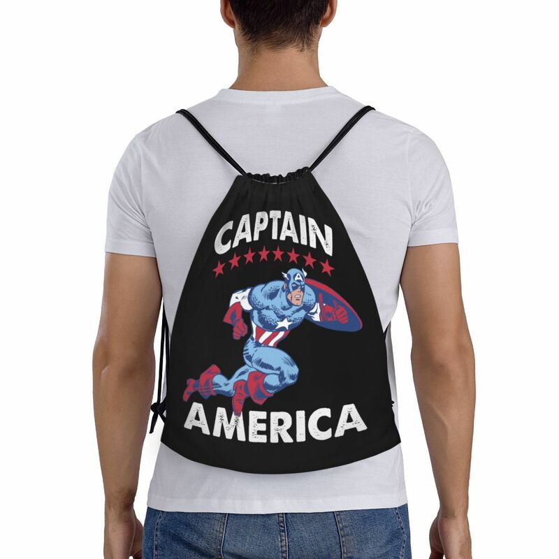 Mochilas personalizadas con cordón para hombre y mujer, bolsos portátiles de Capitán América Americana para gimnasio, deportes, almacenamiento de compras