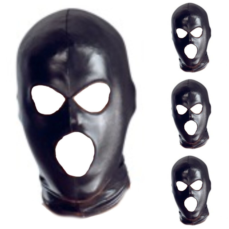 Cosplay Wetlook Capuchon Hoofd Latex Masker Piraat Hoofddeksels Zwart Lederen Hoofd 3 Gaten Cover Gezichtsmasker Voor Cs Game Halloween Carnaval