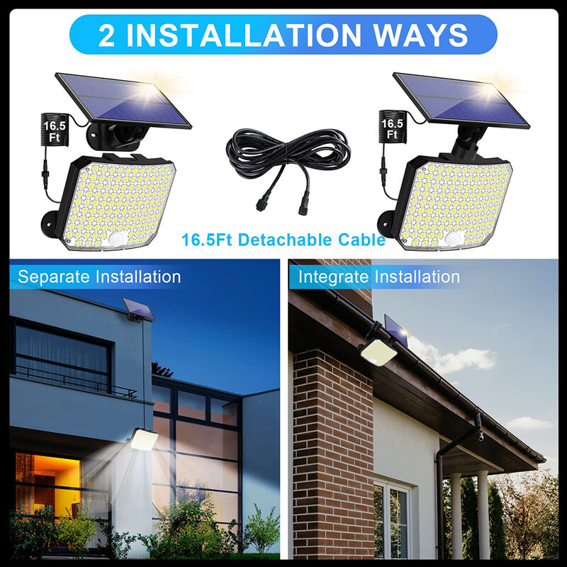 Lampu LED tenaga surya luar ruangan, lampu dinding darurat dengan Sensor gerakan dan 3 mode tahan air untuk dekorasi taman