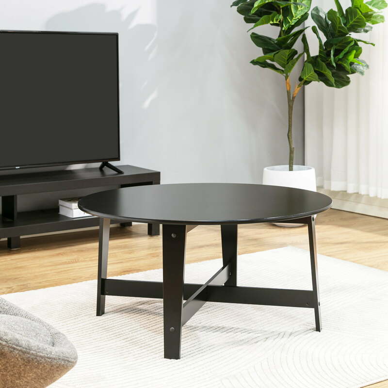Mesa de centro redonda de madera, mesa de centro baja, mesa de centro negra, sala de estar